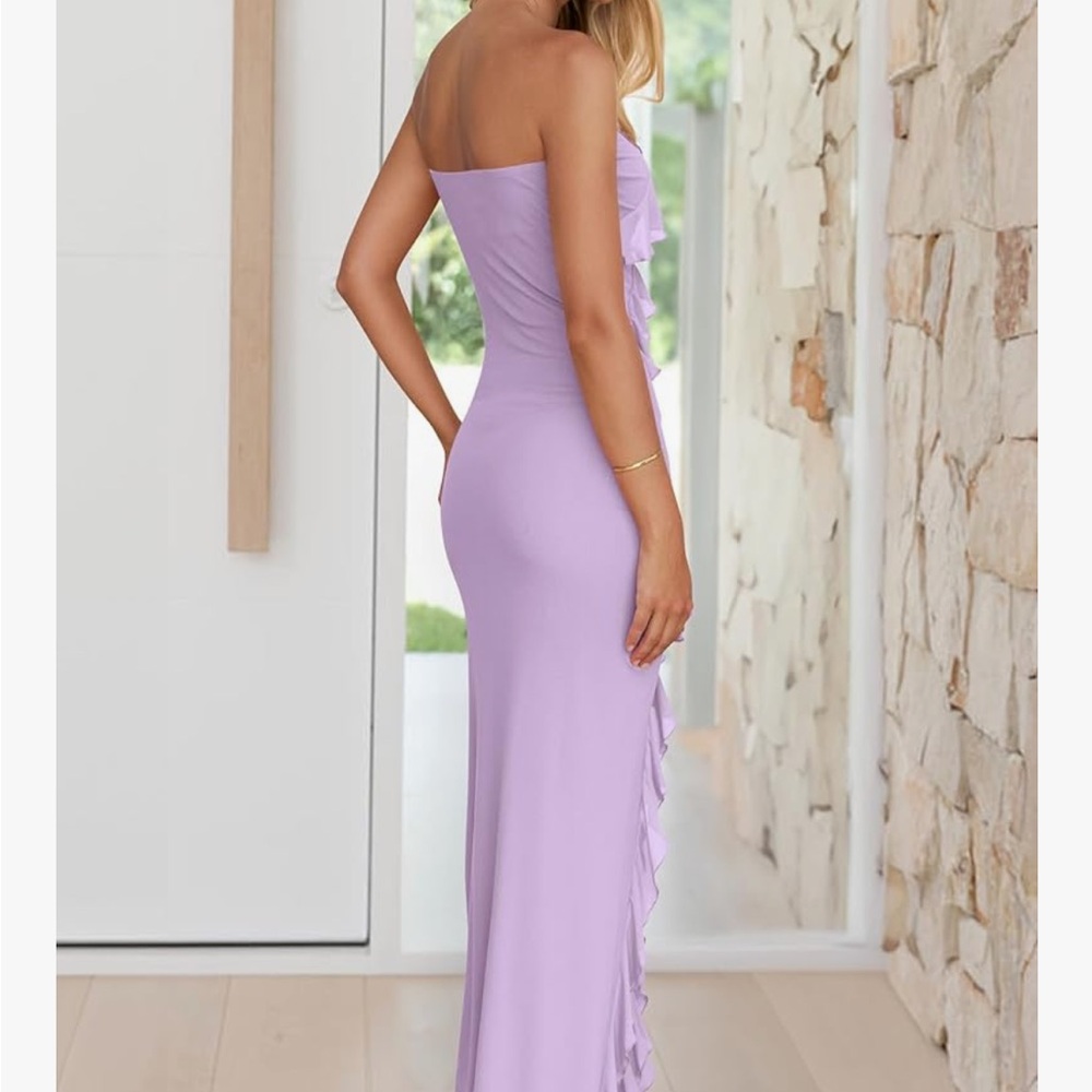 Elegant Lavender Bodycon Strapless Dress - Picture 6 of 6